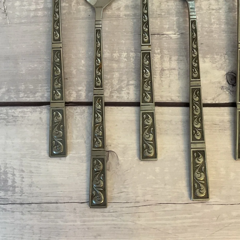 Riviera RIF4 Stainless Flatware Japan Set Of 7 Iced Tea Spoons MCM Vintage